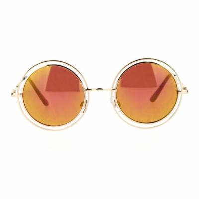 SA106 Unisex Double Frame Hippie Round Circle Lens Pimp Sunglasses Gold Burgundy