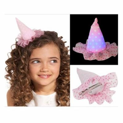Pink and White Polka Dotted Light Up Birday Hat Barrette - By Ganz
