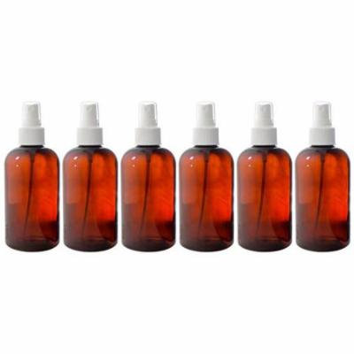 Amber 8 oz Boston Round PET (BPA Free) with White Fine Mist Sprayer (6 pack) + Labels