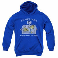 Trevco Garfield-Not Lazy Youth Pull-Over Hoodie, Royal Blue - Small
