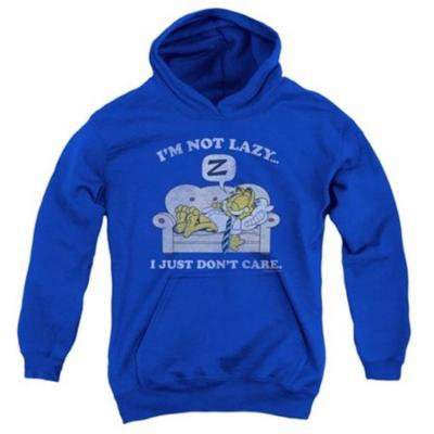 Trevco Garfield-Not Lazy Youth Pull-Over Hoodie, Royal Blue - Small