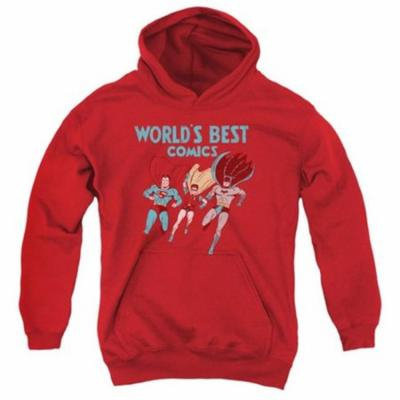 Trevco Jla-Worlds Best Youth Pull-Over Hoodie, Red - Medium