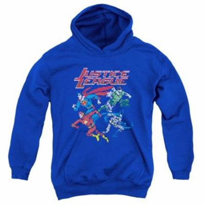 Trevco Jla-Pixel League Youth Pull-Over Hoodie, Royal Blue - Medium
