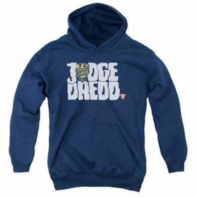 Trevco Judge Dredd-Logo Youth Pull-Over Hoodie, Navy - Large