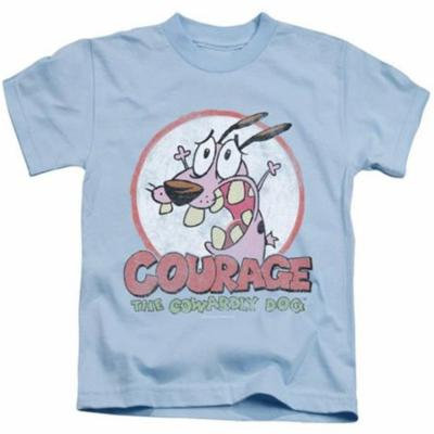 Trevco Courage The Cowardly Dog-Vintage Courage - Short Sleeve Juvenile 18-1 Tee - Light Blue, Medium 5-6