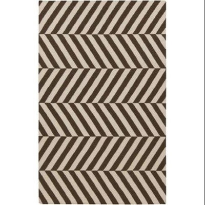 8' x 11' Aeonian Chevron Ribbons Mocha Brown and Cream Reversible Hand Woven Wool Area Throw Rug