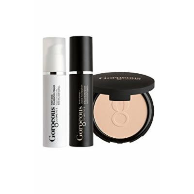 Gorgeous Cosmetics Complexion Perfection Foundation Makeup Kit, with Full Size Liquid Foundation, Powder Foundation and Makeup Primer, Shade - Skin Tone Fair