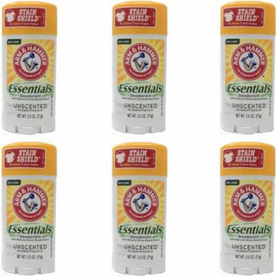 6 Pack Arm & Hammer Essentials Deodorant Solid, Unscented 2.5 Ounce Each