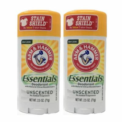 2 Pack Arm & Hammer Essentials Deodorant Solid, Unscented 2.5 Ounce Each