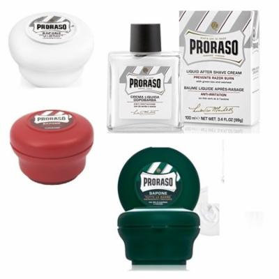 Proraso Shave Soap Sensitive 150ml + Proraso Shave Soap Sandalwood 150ml + Proraso Shaving Soap Menthol and Eucalyptus 4oz + Proraso Liquid After Shave Cream, 3.4 Ounce