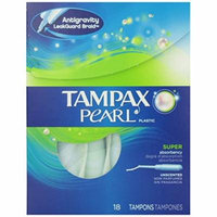 2 Pk Tampax Pearl Plastic Super Absorbency Unscented Tampons Feminine Care 18 Ea