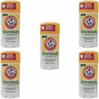 5 Pack Arm & Hammer Essentials Deodorant Solid, Unscented 2.5 Ounce Each
