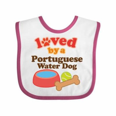 Portuguese Water Dog Loved By A (Dog Breed) Baby Bib White/Raspberry One Size