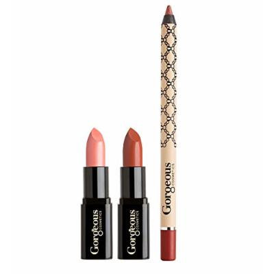 Gorgeous Cosmetics Nude Essentials Makeup Kit, Lips, Contains 2 Lipsticks and 1 Lip Pencil