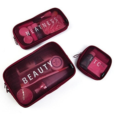 Cosmetic Bag, Set of 3 Travel Toiletry Bag - 4 Colors Clear Make-up Bags Waterproof Zipper Cosmetics Tote and Pouches Assorted Sized Organizer Kit for Traveling,Training,Swimming