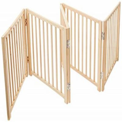 Four Paws 5 Panel Free Standing Walk Over Wooden Dog Gate, 48-110W by 17 H