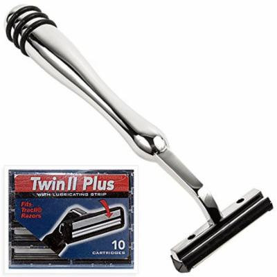 All Metal Trac 2 ( Trac II) Compatible Razor and 10 Personna Twin Blade Cartriges