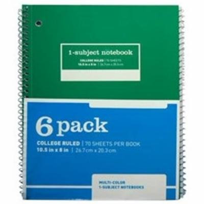 Notebook,Spiral,1-Sub,70sh 6pk