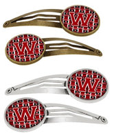 Letter W Football Red, Black and White Set of 4 Barrettes Hair Clips CJ1073-WHCS4