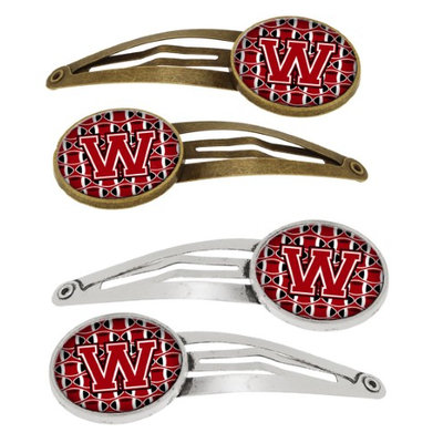 Letter W Football Red, Black and White Set of 4 Barrettes Hair Clips CJ1073-WHCS4