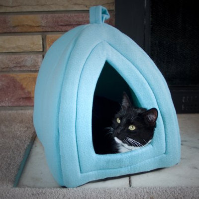 Trademark Global Llc Cozy Kitty Tent Igloo Plush Cat Bed - Kitten, Puppy Dog Bed - Blue