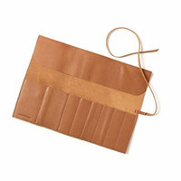 Large Makeup Brush Roll - Full Grain Leather - Cognac (brown)