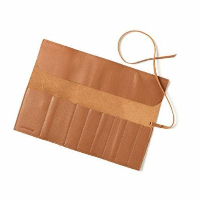 Large Makeup Brush Roll - Full Grain Leather - Cognac (brown)
