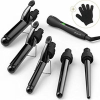 xtava 5 in 1 Professional Curling Wand and Curling Iron Set - 0.3 to 1.25 Inch Interchangeable Ceramic Barrel Wand Curling Iron - Dual Voltage Hair Curler for All Hair Types with Glove and Travel Case