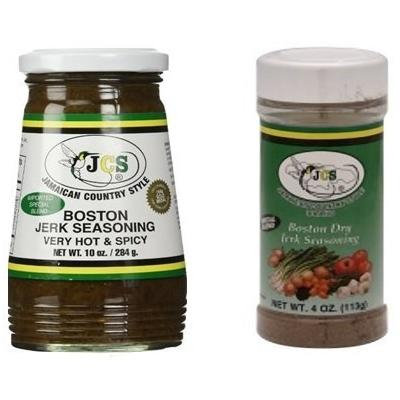Jamaican Style Wet Boston Jerk Seasoning and Dry Jerk Seasoning Bundle (2 Bottles)