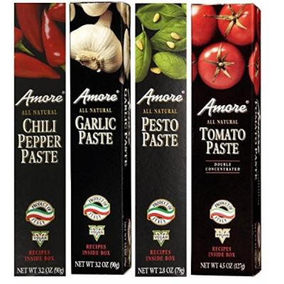 Amore Chili Pepper, Garlic, Tomato, and Pesto Paste 4 Variety Pack
