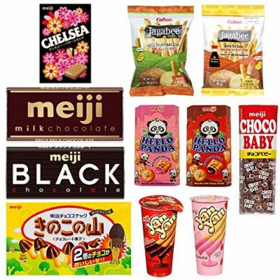Meiji Assorted Japanese Snacks chocolates, Candies and Calbee - Pack of 11