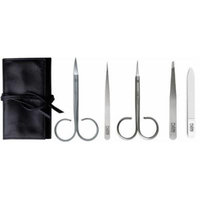 Rubis roll-up case, 5 parts, made from fine nappa leather, includes cuticle scissors, toenail scissors, hair tweezers slanted, splinter tweezers, glass nail file