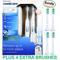 Philips Sonicare Plaque Control Plus Rechargeable Toothbrush HX6254/81 Twin Pack (2 Rechargeable Toothbrushes, 4 Brush Heads, 2 travel cases, & 2 Chargers) PLUS 4-Pk Sonimart Toothbrush Heads (BUNDLE)