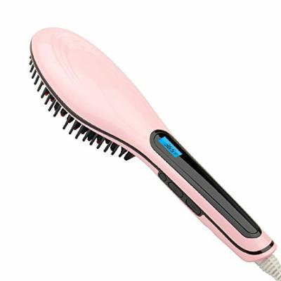 Salon Grade Hair Straightener Professional Detangling Hair Brush Hair Styling Comb Digital Anti Static Anti-Scald Ceramic Heating Iron - Multiple Colors Available (Pink)