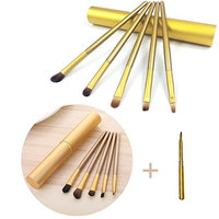Xuaber 6 pcs Eye Makeup Brush Set Eyeshadow Makeup Tool Kit with Metal Tube Case Cosmetic Eyebrow Brush Eyeliner Lip Smudge Brush (champagne)