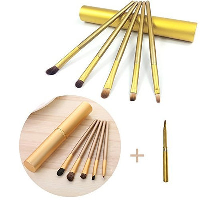 Xuaber 6 pcs Eye Makeup Brush Set Eyeshadow Makeup Tool Kit with Metal Tube Case Cosmetic Eyebrow Brush Eyeliner Lip Smudge Brush (champagne)