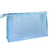 Unique Bargains Women Light Blue Faux Leather Frame Stone Block Pattern Cosmetic Makeup Bag Pouch
