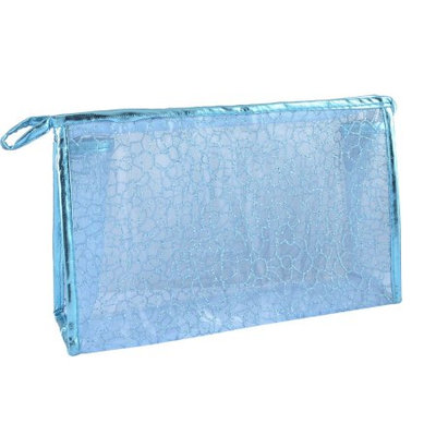Unique Bargains Women Light Blue Faux Leather Frame Stone Block Pattern Cosmetic Makeup Bag Pouch
