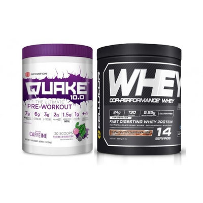 Cellucor Scivation Quake 10.0 Watermelon Bubblegum 20 Serving Pre-Workout with Cor-Performance Peanut Butter Marshmallow Whey Protein 14 Serving Post-Workout
