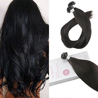 Moresoo 22 Inch Hair Extensions Flat Tip Human Hair Keratin Extensions Pro Bonded Hair Extensions Color #1B Off Black Remy Human Hair Extensions 1G/1S 50G