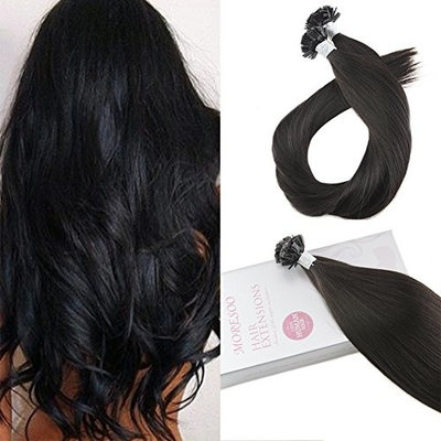 Moresoo 22 Inch Hair Extensions Flat Tip Human Hair Keratin Extensions Pro Bonded Hair Extensions Color #1B Off Black Remy Human Hair Extensions 1G/1S 50G