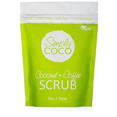 Simply Coco Coconut Coffee Scrub - Full Body Exfoliator - Vegan Organic Non Toxic - 12 Oz