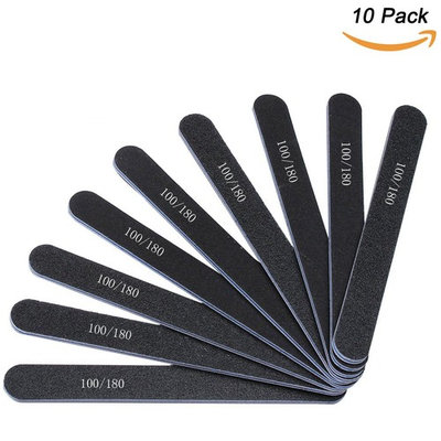 EVERMARKET Professional Nail Art Sanding Salon Buffer Nail Files Sandpaper Manicure Polisher Nail Styling Tools Black Washable Double Sided 100 180...