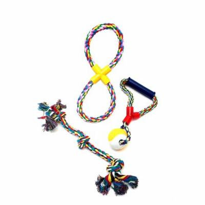 Deluxe Assorted Dog Toys Aggressive Cotton Blend Chew Tennis Ball Ropes Tug of War Game (Sets of 3) (Large Dog Ropes (Variety A))