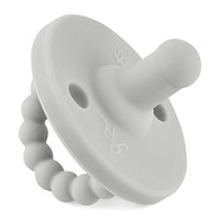 PATpat Grey | All-in-One Pacifier and Teether. Massaging Teething Ring and Hideaway Binky for Growing Babies. Works with Infant Paci Clips.