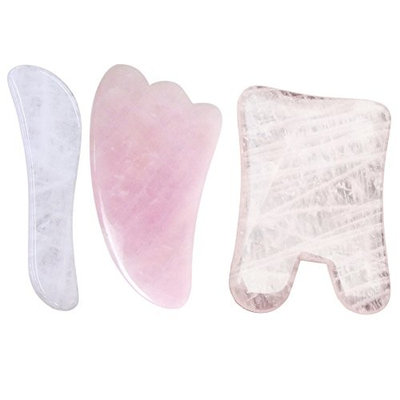 Ibnotuiy 3PCS Guasha Massage Stone Board Smoothly Natural Gua Sha Scraping for Face Neck Beauty Spa Relaxing Pink Color