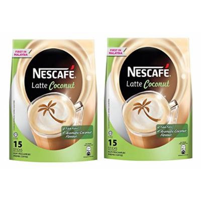2 PACK NESCAFÉ Latte Coconut Instant Coffee Powder - 15 sachets x 30gm – Rich Delicious Aromatic Creamy Non-Bitter PreMix Coffee with Coconut flavor – GET IN ONE WEEK – FREE EXPRESS SHIPPING