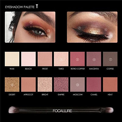 FOCALLURE 14 Colors Eyeshadow Palette Matte Glitter Shimmer Tropical Vacation Eyeshadow Palette with Brush Style 1