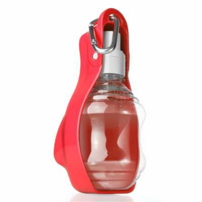 Portable Pet Water Dispenser Bottle for Dog Cat - Compact Travel Water Dispenser with Stand & Foldable Tray Bowl Drinking Feeder for Small Animals with Hanging Buckle Accessory (Red)