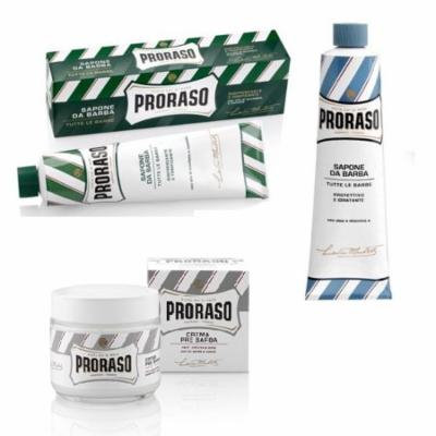 Proraso Shaving Cream, Menthol & Eucoplytus 150 ml + Proraso Shaving Cream, Aloe & Vitamin E 150 ml + Proraso Pre Shaving Cream w/ Green Tea & Oatmeal 100 ml
